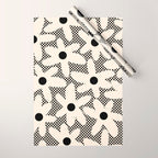 Daisy Time Retro Floral Checks and Dots Pattern in Black and Almond Cream Wrapping Paper Gallery Image 1