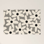 Daisy Time Retro Floral Checks and Dots Pattern in Black and Almond Cream Welcome Mat Gallery Image 1