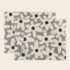 Daisy Time Retro Floral Checks and Dots Pattern in Black and Almond Cream Placemat Gallery Image 1