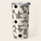 Daisy Time Retro Floral Checks and Dots Pattern in Black and Almond Cream Travel Mug Gallery Image 2