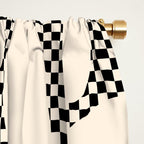 Daisy Time Retro Floral Checks and Dots Pattern in Black and Almond Cream Window Curtain Gallery Image 2