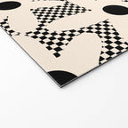 Daisy Time Retro Floral Checks and Dots Pattern in Black and Almond Cream Welcome Mat Gallery Image 2