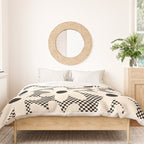 Daisy Time Retro Floral Checks and Dots Pattern in Black and Almond Cream Duvet Cover Gallery Image 3