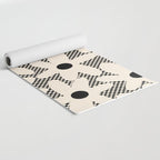 Daisy Time Retro Floral Checks and Dots Pattern in Black and Almond Cream Yoga Mat Gallery Image 2
