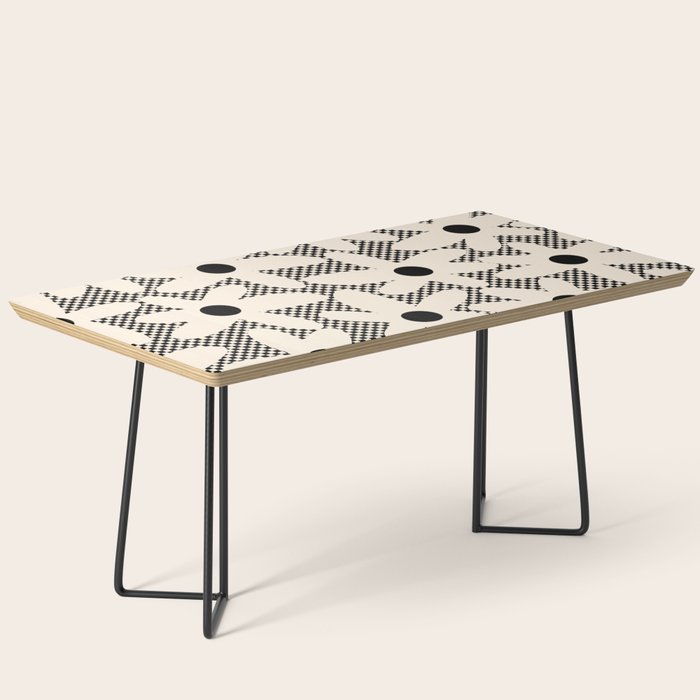Daisy Time Retro Floral Checks and Dots Pattern in Black and Almond Cream Coffee Table Gallery Image 1