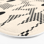 Daisy Time Retro Floral Checks and Dots Pattern in Black and Almond Cream Bath Mat Gallery Image 3