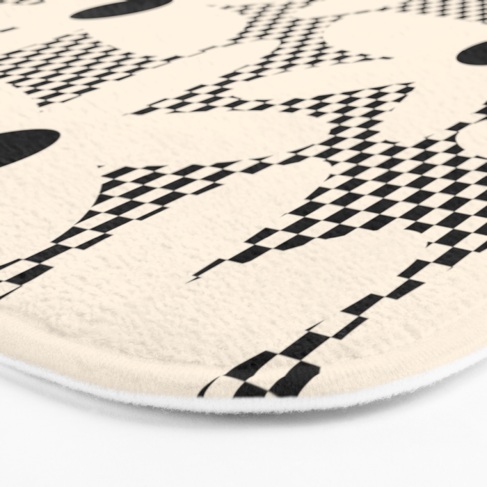 Daisy Time Retro Floral Checks and Dots Pattern in Black and Almond Cream Bath Mat Gallery Image 3