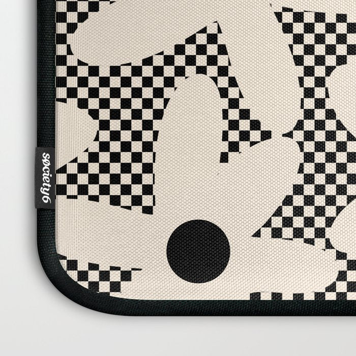 Daisy Time Retro Floral Checks and Dots Pattern in Black and Almond Cream Laptop Sleeve Gallery Image 3