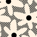 Daisy Time Retro Floral Checks and Dots Pattern in Black and Almond Cream Coffee Mug Gallery Image 2