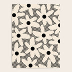 Daisy Time Retro Floral Checks and Dots Pattern in Black and Almond Cream Poster Gallery Image 4
