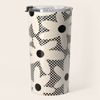 Daisy Time Retro Floral Checks and Dots Pattern in Black and Almond Cream Travel Mug Gallery Image 3