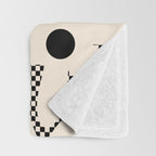 Daisy Time Retro Floral Checks and Dots Pattern in Black and Almond Cream Throw Blanket Gallery Image 3