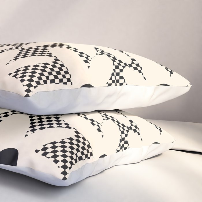 Daisy Time Retro Floral Checks and Dots Pattern in Black and Almond Cream Pillow Sham Gallery Image 3