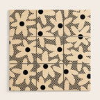 Daisy Time Retro Floral Checks and Dots Pattern in Black and Almond Cream Wood Wall Art Gallery Image 1