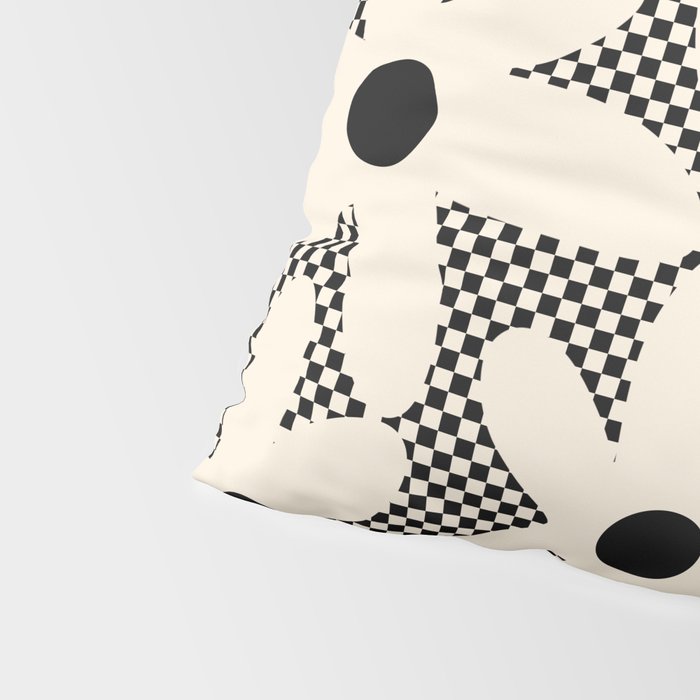 Daisy Time Retro Floral Checks and Dots Pattern in Black and Almond Cream Pillow Sham Gallery Image 4