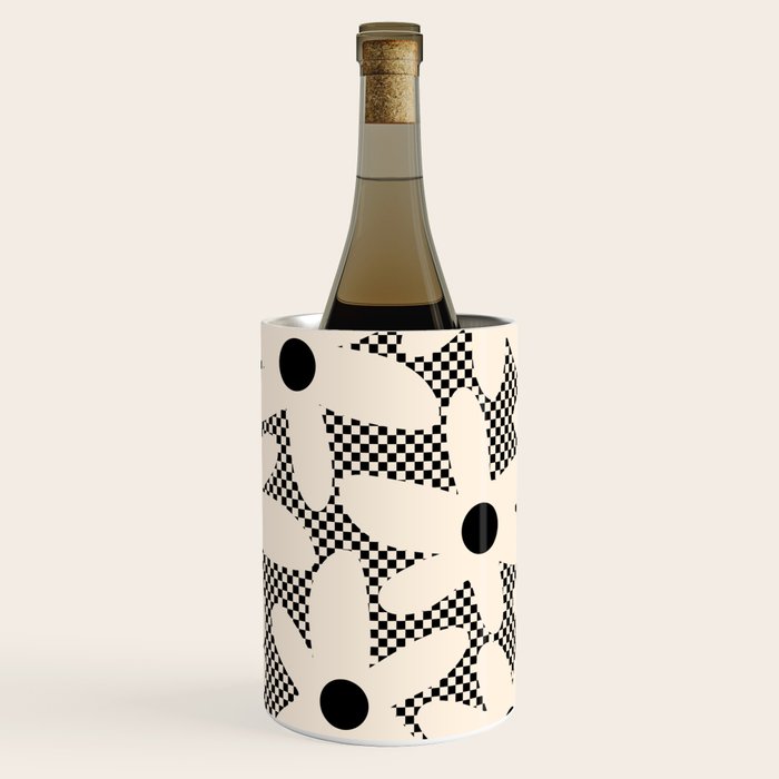 Daisy Time Retro Floral Checks and Dots Pattern in Black and Almond Cream Wine Chiller Gallery Image 1