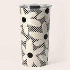 Daisy Time Retro Floral Checks and Dots Pattern in Black and Almond Cream Travel Mug Gallery Image 1