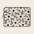Daisy Time Retro Floral Checks and Dots Pattern in Black and Almond Cream Laptop Sleeve Gallery Image 1