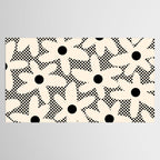 Daisy Time Retro Floral Checks and Dots Pattern in Black and Almond Cream Tablecloth Gallery Image 2