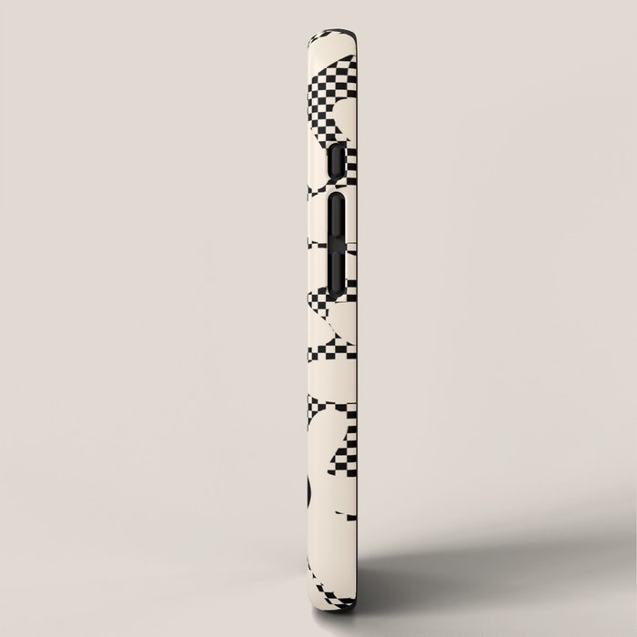 Daisy Time Retro Floral Checks and Dots Pattern in Black and Almond Cream iPhone Case Gallery Image 2