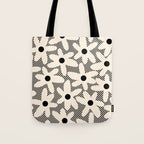 Daisy Time Retro Floral Checks and Dots Pattern in Black and Almond Cream Tote Bag Gallery Image 1