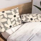Daisy Time Retro Floral Checks and Dots Pattern in Black and Almond Cream Pillow Sham Gallery Image 2