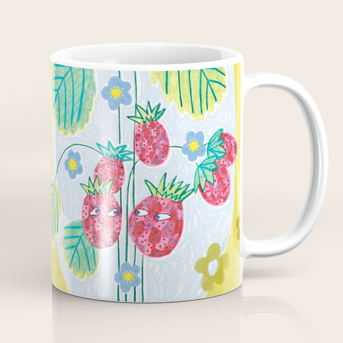 Sweet Strawberry Plant Friends in Yellow & Pink Coffee Mug Gallery Image 1