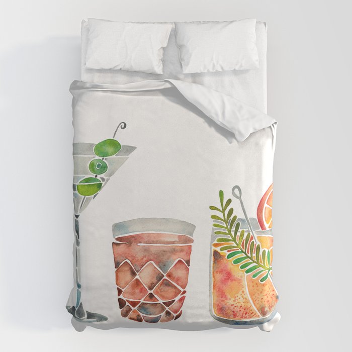 Classic Cocktails  - 1960s Watercolor Lineup Duvet Cover Gallery Image 1
