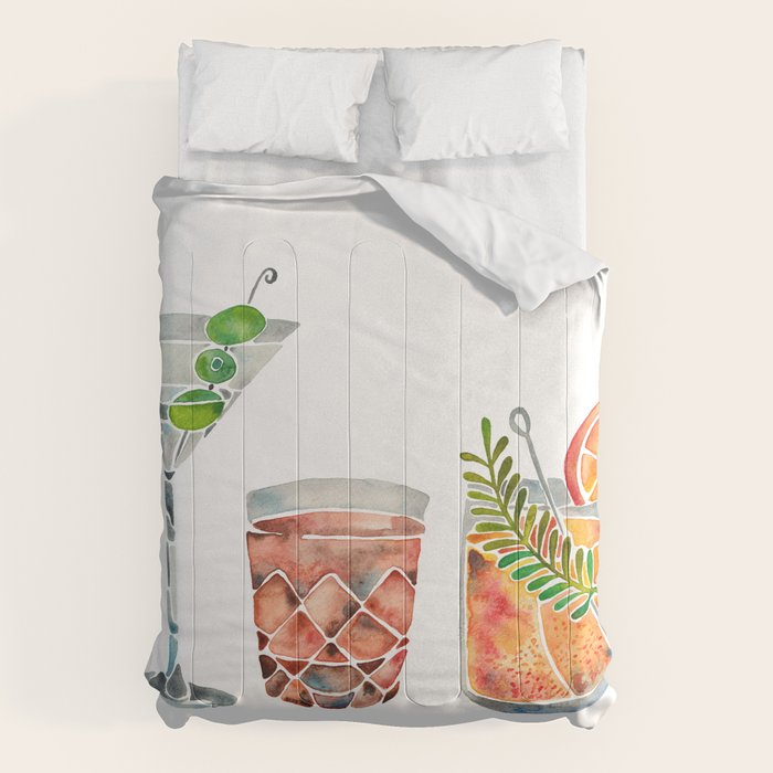 Classic Cocktails  - 1960s Watercolor Lineup Comforter Gallery Image 6