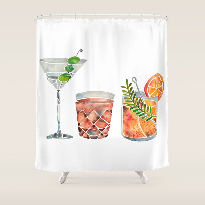 Classic Cocktails  - 1960s Watercolor Lineup Shower Curtain Gallery Image 1