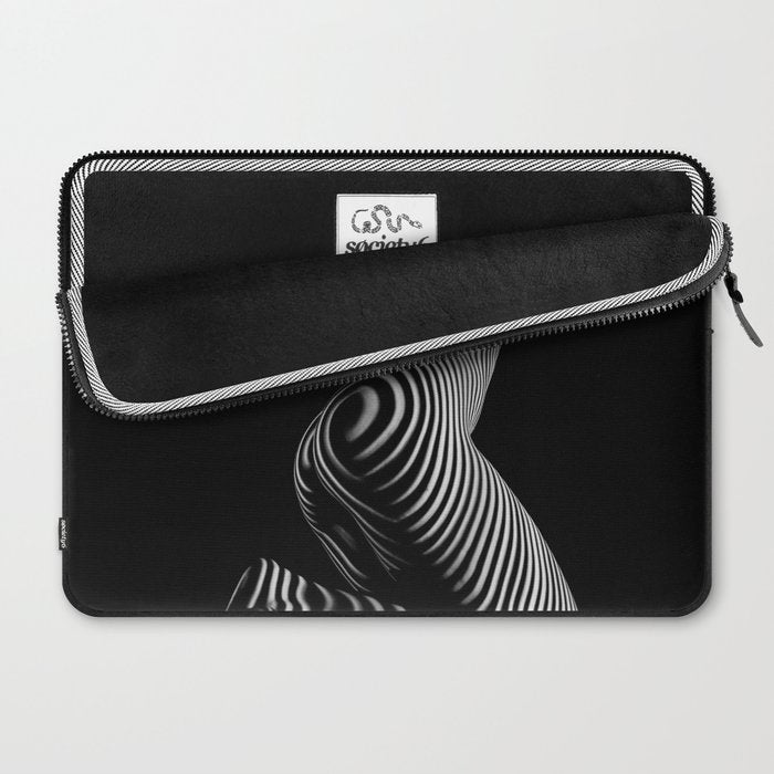 0721s-MM BW Fine Art Nude Tiger Striped Woman on Her Knees Laptop Sleeve Gallery Image 2