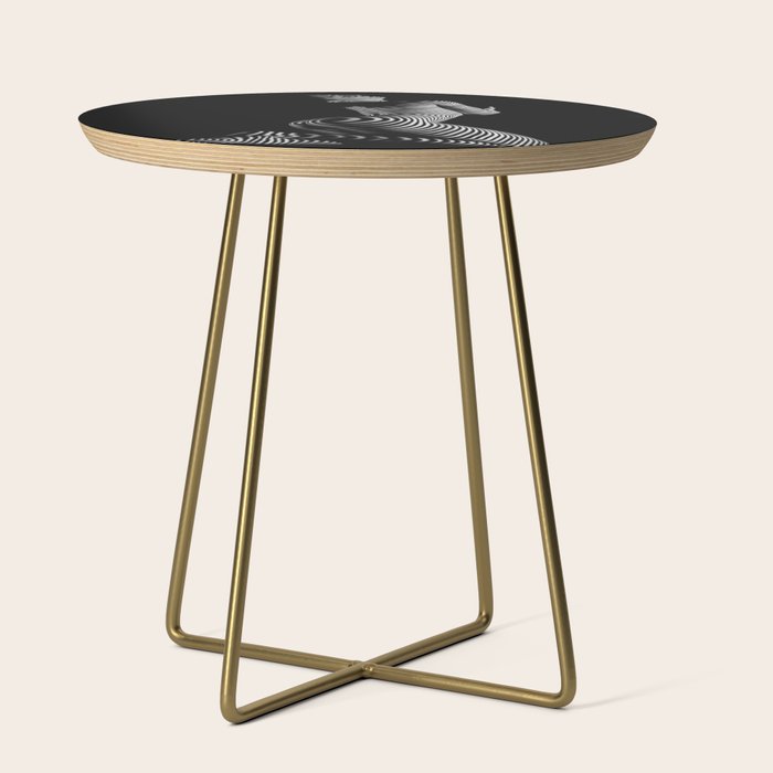 0721s-MM BW Fine Art Nude Tiger Striped Woman on Her Knees Side Table Gallery Image 1