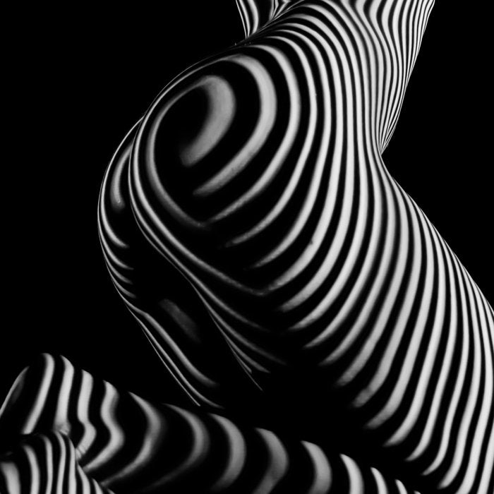 0721s-MM BW Fine Art Nude Tiger Striped Woman on Her Knees Coffee Mug Gallery Image 2