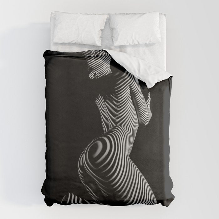 0721s-MM BW Fine Art Nude Tiger Striped Woman on Her Knees Duvet Cover Gallery Image 6
