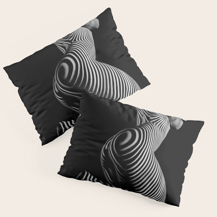 0721s-MM BW Fine Art Nude Tiger Striped Woman on Her Knees Pillow Sham Gallery Image 3