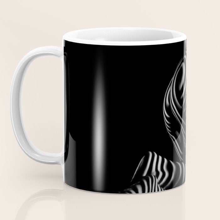 0721s-MM BW Fine Art Nude Tiger Striped Woman on Her Knees Coffee Mug Gallery Image 3