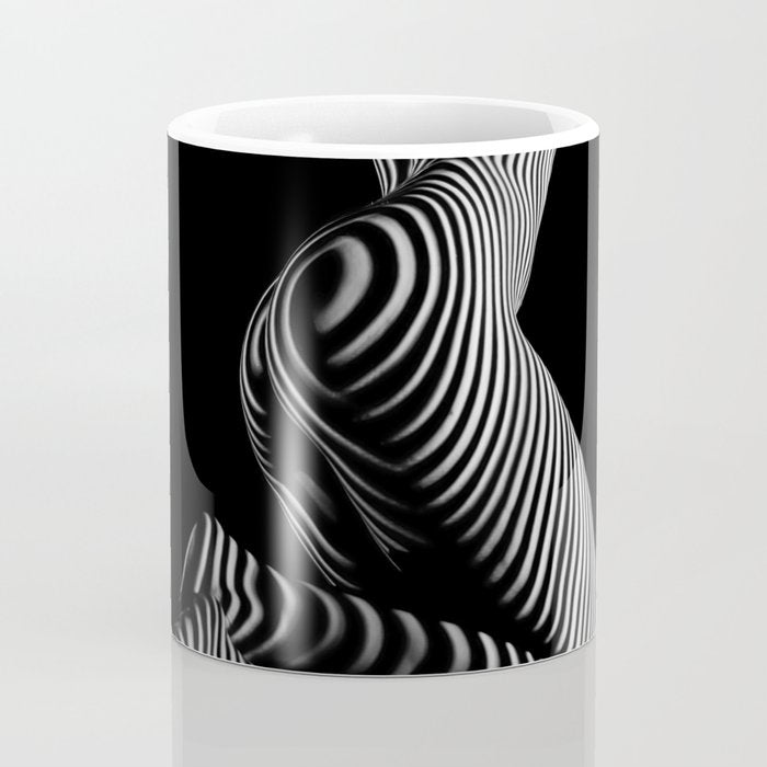 0721s-MM BW Fine Art Nude Tiger Striped Woman on Her Knees Coffee Mug Gallery Image 4