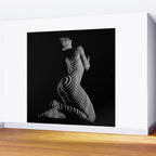 0721s-MM BW Fine Art Nude Tiger Striped Woman on Her Knees Wall Mural Gallery Image 2