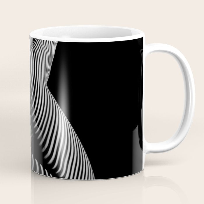 0721s-MM BW Fine Art Nude Tiger Striped Woman on Her Knees Coffee Mug Gallery Image 1