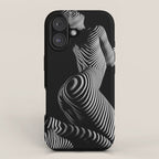 0721s-MM BW Fine Art Nude Tiger Striped Woman on Her Knees iPhone Case Gallery Image 1