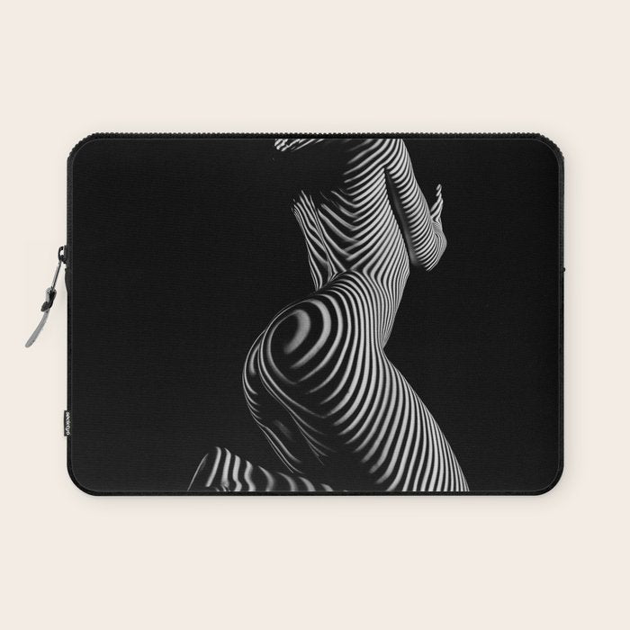 0721s-MM BW Fine Art Nude Tiger Striped Woman on Her Knees Laptop Sleeve Gallery Image 1