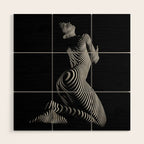 0721s-MM BW Fine Art Nude Tiger Striped Woman on Her Knees Wood Wall Art Gallery Image 1