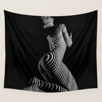 0721s-MM BW Fine Art Nude Tiger Striped Woman on Her Knees Wall Tapestry Gallery Image 4