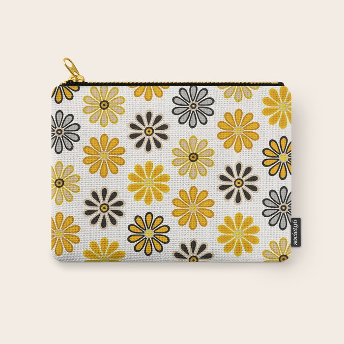 Retro Florals â Yellow & Black Carry All Pouch Gallery Image 1