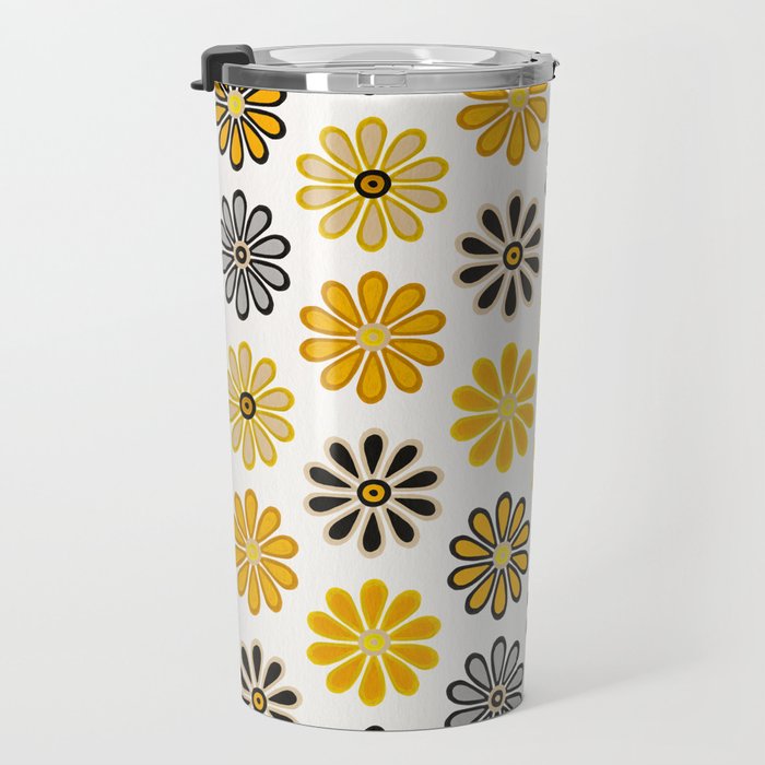 Retro Florals â Yellow & Black Travel Mug Gallery Image 3