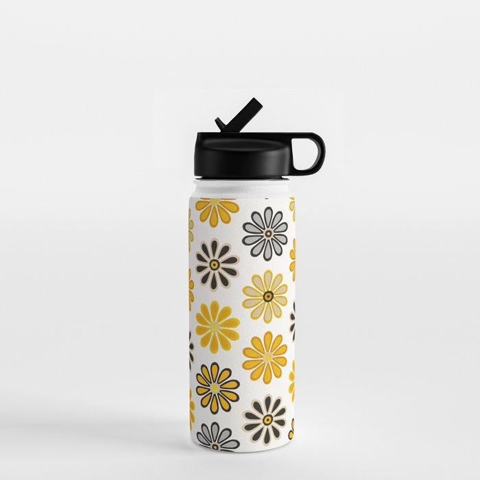 Retro Florals â Yellow & Black Water Bottle Gallery Image 1