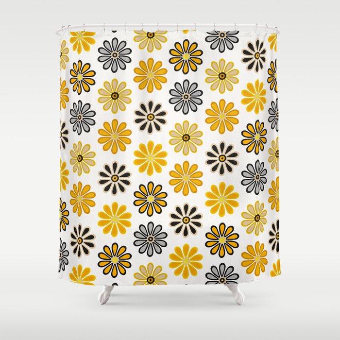 Retro Florals â Yellow & Black Shower Curtain Gallery Image 1