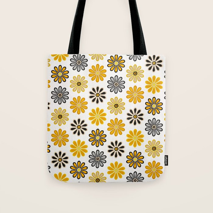 Retro Florals â Yellow & Black Tote Bag Gallery Image 1