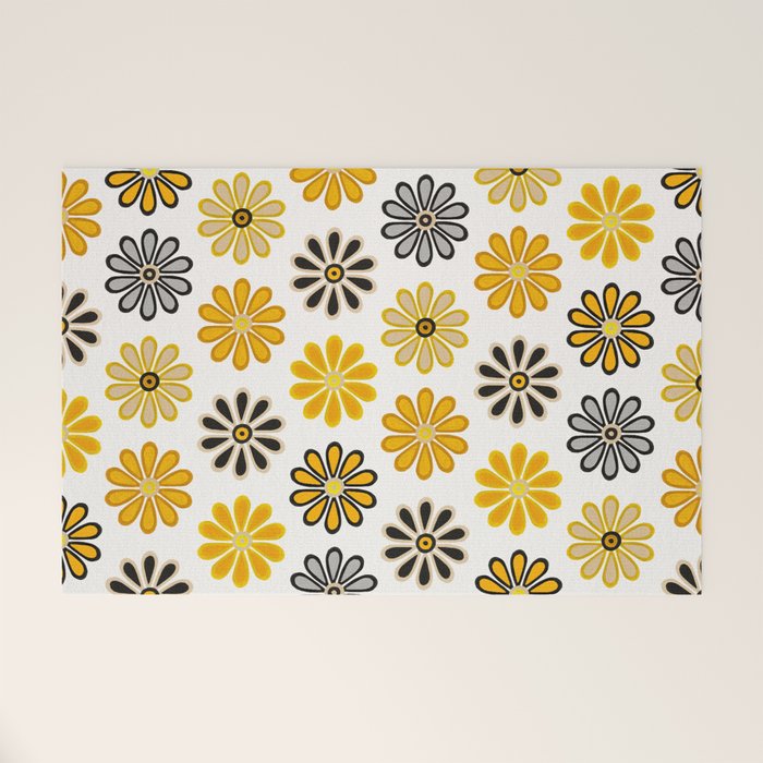 Retro Florals â Yellow & Black Welcome Mat Gallery Image 1