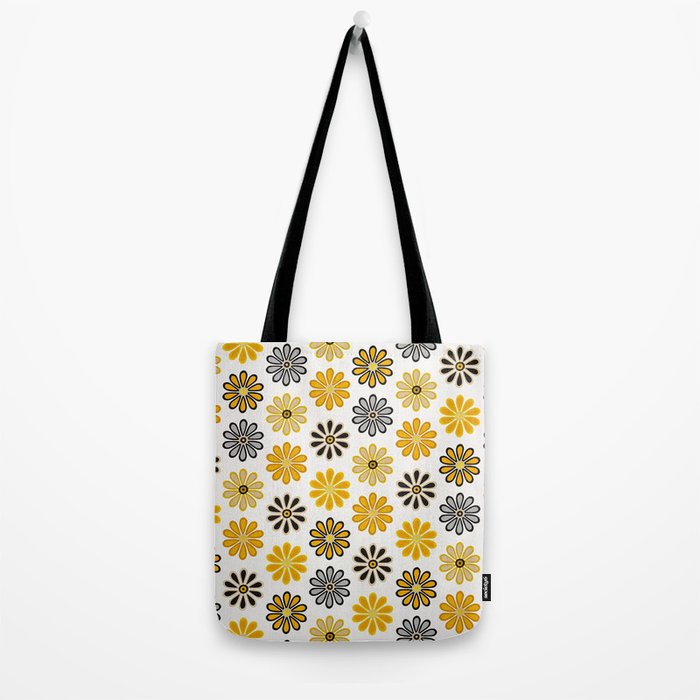 Retro Florals â Yellow & Black Tote Bag Gallery Image 2